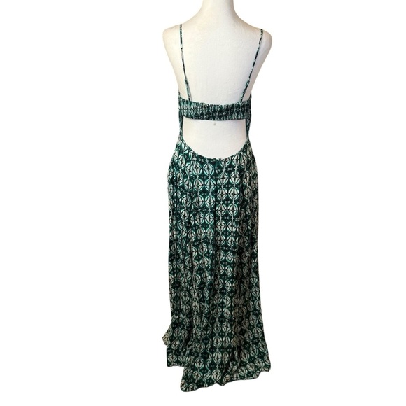Free People Milania Maxi Dress Size 10 Green Open Back Boho Bohemian Geometric - Picture 6 of 12